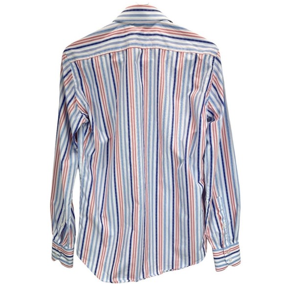 Robert Graham Blue Purple Striped Button Up Shirt Embroidered Cuffs Sz 39/15.5 - Picture 4 of 12